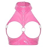 QinCiao Women's Harness Bra Cupless Cage Bra Leather Vinyl Latex Lingerie Crop Tank Backless Top Hot Pink XX-Large