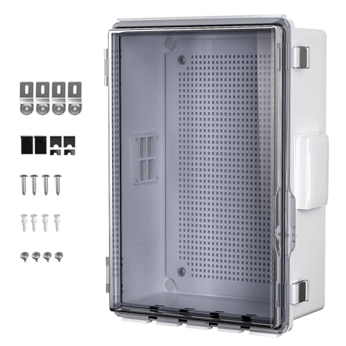 Image of ABS Electrical Junction Box, Ventilated Design, Cable Grommets, IP65 Waterproof Enclosure, Indoor /Outdoor Use with Mounting Panel .(Clear Cover, 13.8 inchx9.7 inchx5.9 inch)