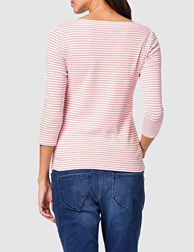 Tom Tailor Women's Striped shirt with heart embroidery, White Peach Small Stripe, 3XL