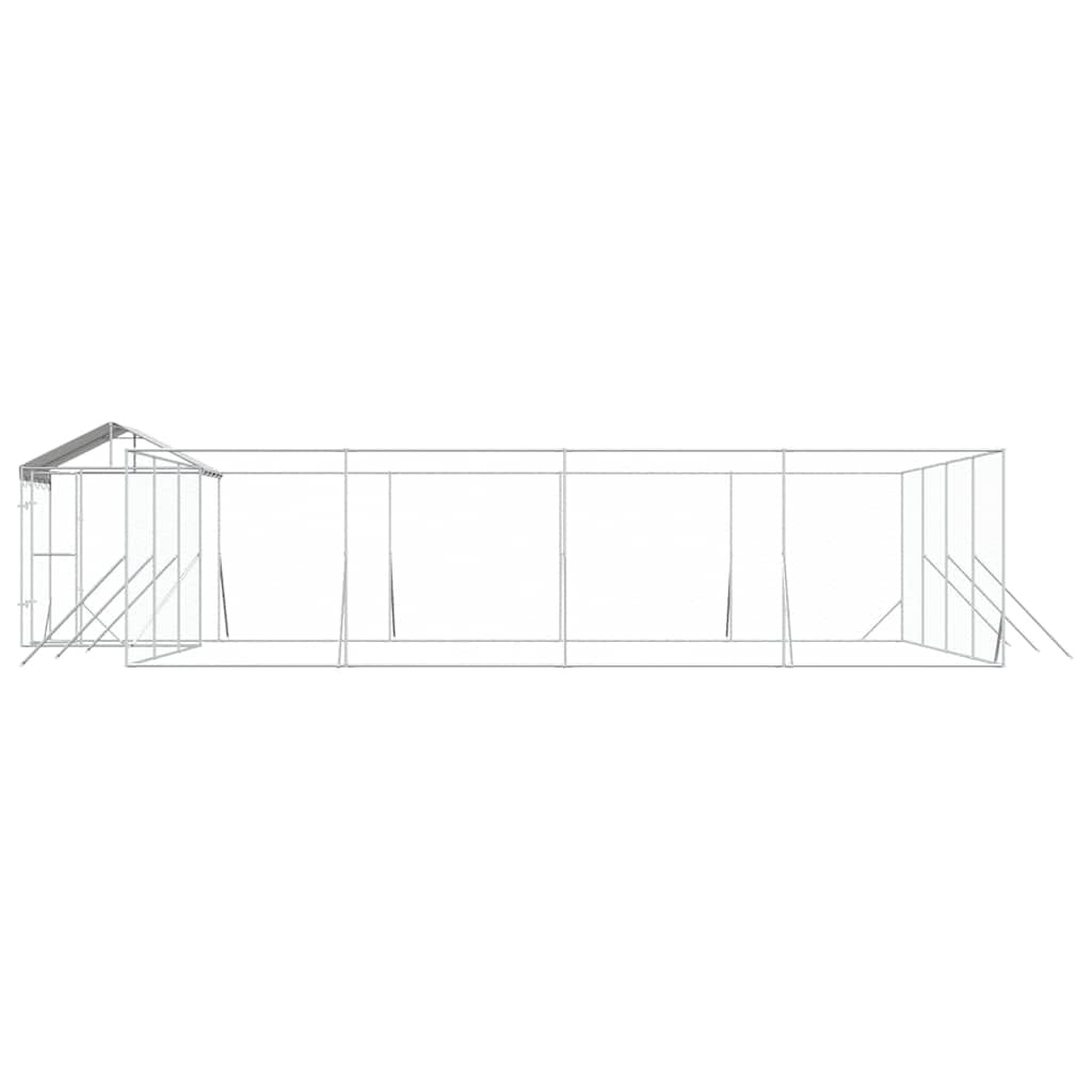 Perrera para perros al aire libre de acero galvanizado con techo plateado, 10 x 8 x 2,5 m, protección segura con rejilla de malla, resistente a la intemperie, ideal para perros, cachorros