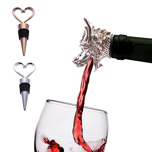 Premium Dragon Wine Bottle Aerator Pourers and 2 Wine Stoppers,made of Zinc Alloy