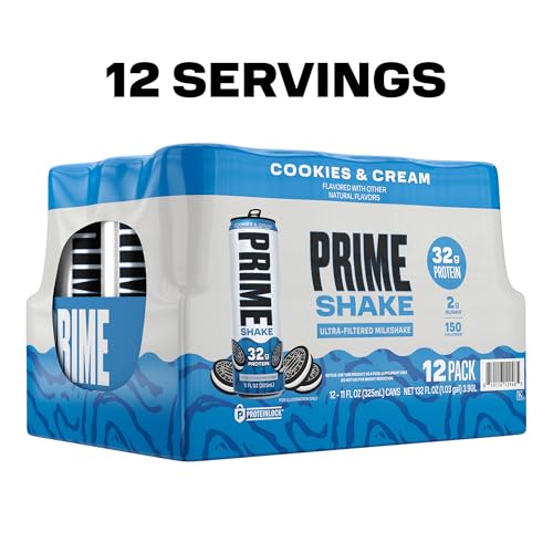 Image of PRIME Shakes, Cookies & Cream, 32g Protein Shake for Muscle Support & Recovery, Ultra-Filtered Milk, Lactose Free, Low Sugar, Low Calorie, Ready to Drink, 11 fl oz, 12 Pack