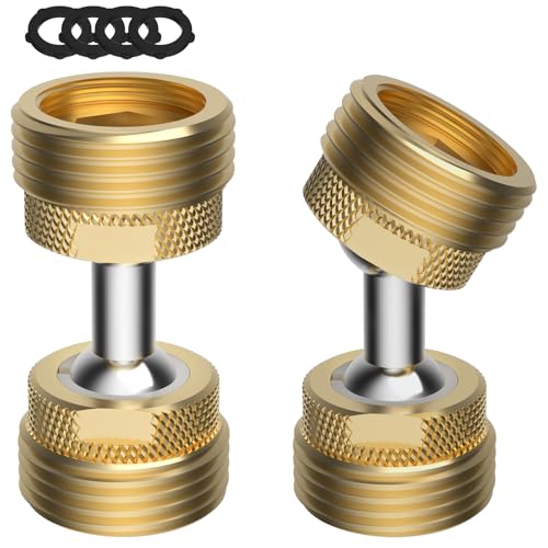 Image of 2 Pack Swivel All-Metal Garden Hose Adapter, 3 /4 inch GHT Hose Protector, Male