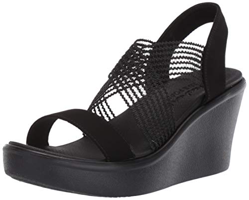 Skechers Women's Rumble UP-Cloud Chaser-High Wedge Cross Band Slide Sandal, Black/Black, 5 M US
