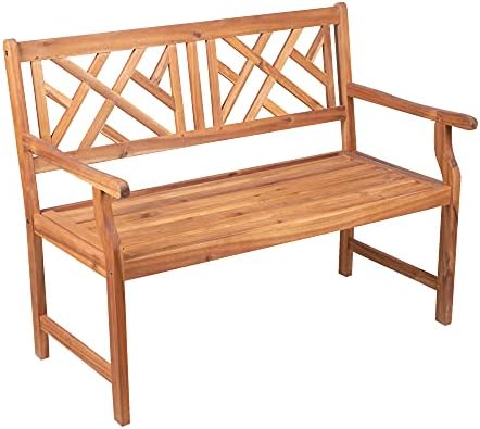 Alfresia Wooden Garden Bench | 2-Seater Hardwood Acacia  Slatted Seat and Traditional Back | Treated Water-Repellent Wood for Outdoor Use | Suitable for 2 People