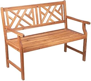 Alfresia Wooden Garden Bench | 2-Seater Hardwood Acacia  Slatted Seat and Traditional Back | Treated Water-Repellent Wood for Outdoor Use | Suitable for 2 People