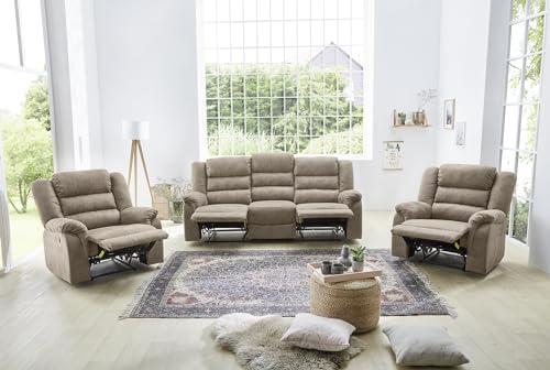 Fernsehsessel mit Taschenfederkernpolsterung und Wellenfedern B95/T93/H103 cm, verstellbarer TV-Sessel dr. praktische halbautomatische Relaxfunktion, Bezug Mikrofaser Vintage Grau Braun / 15132 – Bild 8