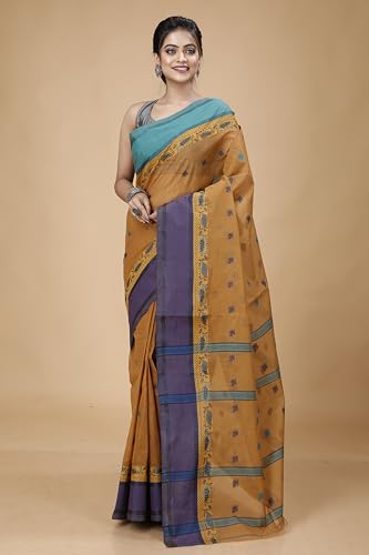 Image of Women's Traditional Bengal Tant Pure Cotton Design Border & Butta Tant Saree Without Blouse Piece