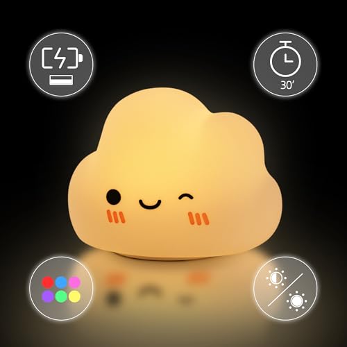 Wetry Cloud Night Light for Kids Baby Girl Gifts, Newborn Nursing Lamp Rechargeable, Dimmable, 30 Minutes Timer, Colour Changing - Image 4