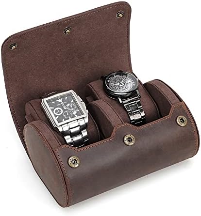 Contact's Genuine Leather Watch Case Roll Travel, JewelryWatchse Storage Box and Cylindrical Watch Protector Sleeve Soft Bag (Coffee2, for 3 pieces watches) (CF)