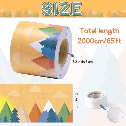 Image of BeYumi Moving Mountains Border Trim - 65ft Back to School Moving Mountains Straight Rolled Border Trim Woods Pine Trees Bulletin Board Borders Orange Decor Classroom Office Chalkboard Party Decoration