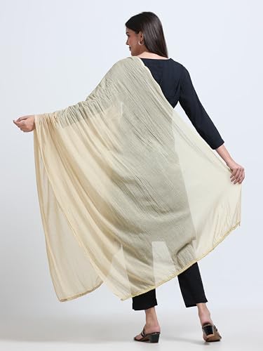 Image of Miraan Solid Pure Cotton Dupatta with Pom Pom Border, 2.25 meters length (DUPCOTTON)