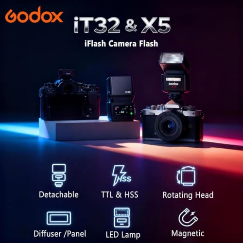 Image of Godox iT32 TTL Flash with X5F Flash Trigger for Fujifilm X-T5, X-T30, XM5 | Hotshoe&Trigger 2-in-1,HSS 1 /8000s, Color Touchscreen; Compatible with X-T4, X-T2, X-S20, X100F, X-Pro2, X-T3, X-T20