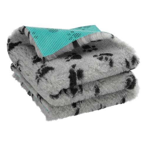 Medbed Premium - Die medizinische Hundedecke: rutschfest, feuchtigkeitsabsorbierend, atmungsaktiv und waschbar (50x70 cm, Pfötchen-Grau)