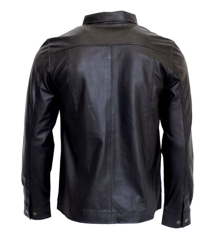 Men's Genuine Lambskin Black Leather Shirt Jacket2