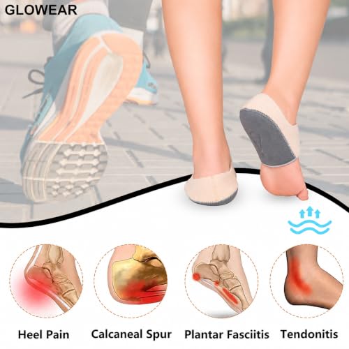 Image of Glowear Silicone Gel Heel Cups for Pain Relief | Plantar Fasciitis, Spur & Achilles Support for Men & Women | Breathable Cushion | Washable & Reusable| Beige /Gray, Large