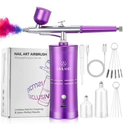 Image of SAVILAND Airbrush for Nails: Salon Perfect Results Airbrush Kit Dual Mode High Air Pressure Rechargeable Nail Airbrush Machine for Ombre Nail Aura Nail Art Non Clogging Salon Travel Use