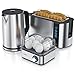 Produktbild Arendo - Wasserkocher mit Toaster und Eierkocher SET Edelstahl Silber, Wasserkocher 1,5L 40° - 100°C, Toaster 4 Scheiben LED-Display 6 Bräunungsgrade, Eierkocher 1-8 Eier, Messbecher