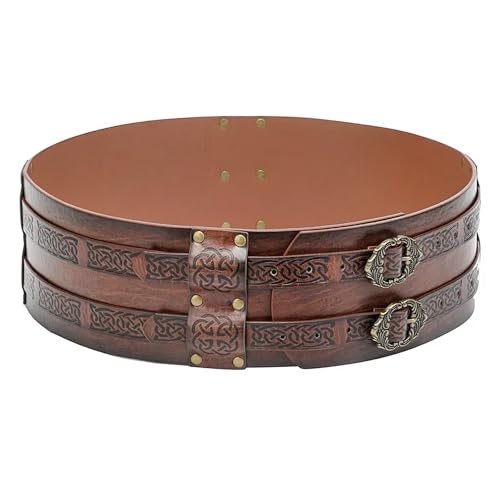 GREUS Mens Viking Wide Armor Belt Faux Leather Medieval Renaissance Embossed Waist Cincher Belt Warror Costume Accessory3