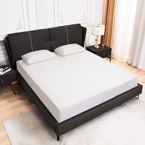 KnSam Betttuch 185x215cm Verstaubar, Spannbettlaken Wasserbett Einfarbig Milchig weiß Textilien Klassische, Polyester Bett Laken Bezug für Boxspringbett & Wasserbett KnSam Betttuch 185x215cm Verstaubar, Spannbettlaken Wasserbett Einfarbig Milchig weiß Textilien Klassische, Polyester Bett Laken Bezug für Boxspringbett & Wasserbett