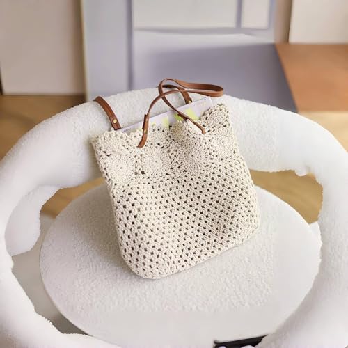 Bolso Tote de crochet hecho a mano de algodón con forro de lino miniatura 3