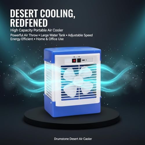 Image of Drumstone (3 years warranty) Compact Personal Desktop Air Cooler and Humidifying Fan for Office Desks and Bedside Tables, USB Powered, 3 Speed Modes, Lightweight Portable Cooling Solution