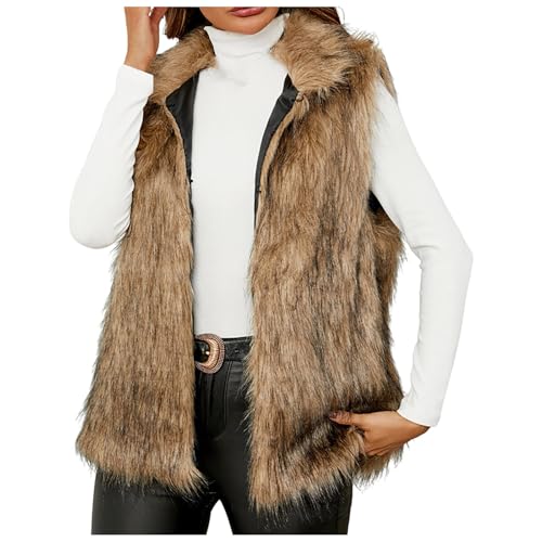 Generisch Chaleco de piel sintética para mujer, cárdigan de pelo corto, chaleco de peluche, otoño, invierno, sin mangas, cuello alto, chaleco de piel, chaleco cálido, chaleco de forro polar, chaqueta