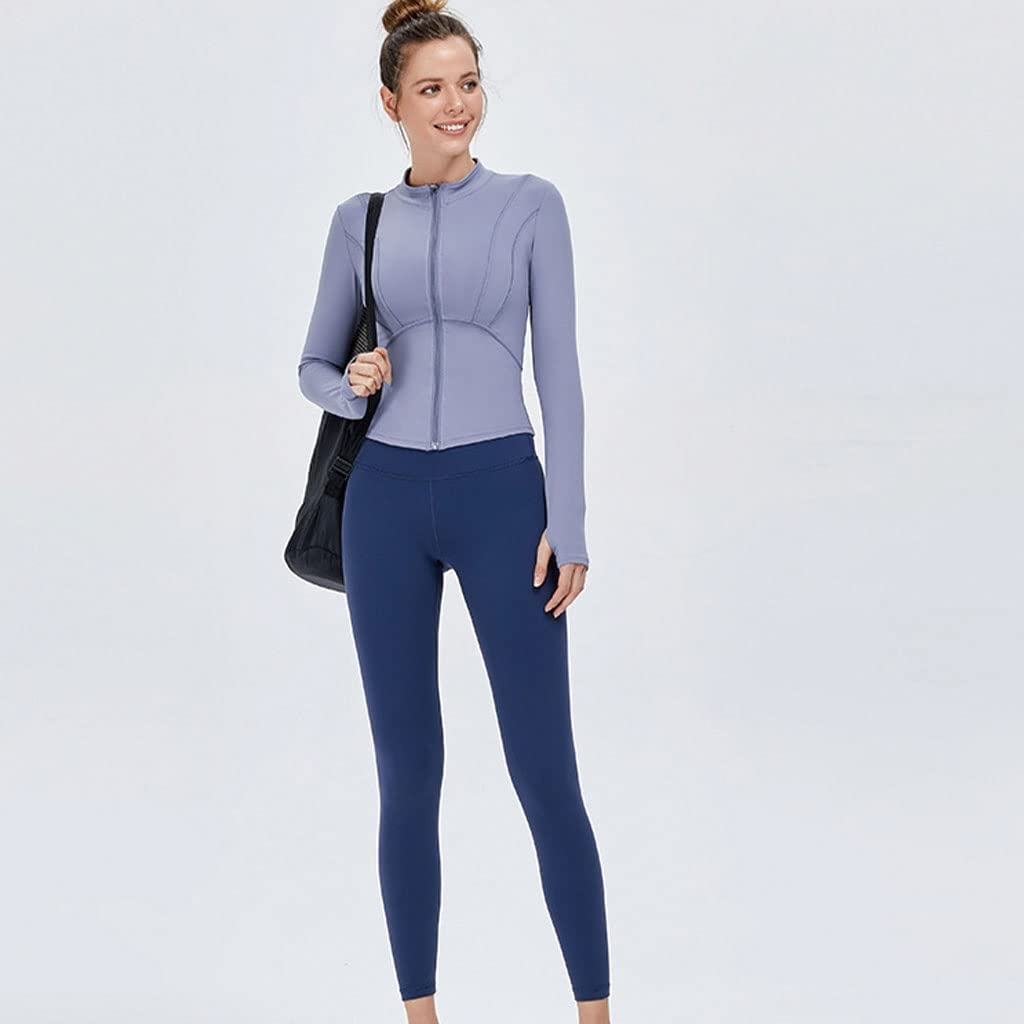 Kobiet Elastyczny Trening Lekki, Pełny Kurtka Do Biegania Z Zamkiem Błyskawicznym, Długi Rękaw Slim Fit Athletic Trening Kurtka Sportowa (Color : Gray1, Size : M/)