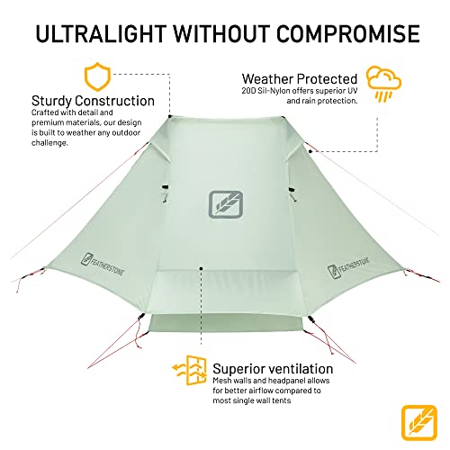 Featherstone Backbone 1 Person Ultralight Tent For Backpacking, Camping, Thru Hiking - Trekking Pole Backpacking Tent - Waterproof, Single-Wall, Durable Shelter - Compact, Light, & Easy To Carry #TOP1
