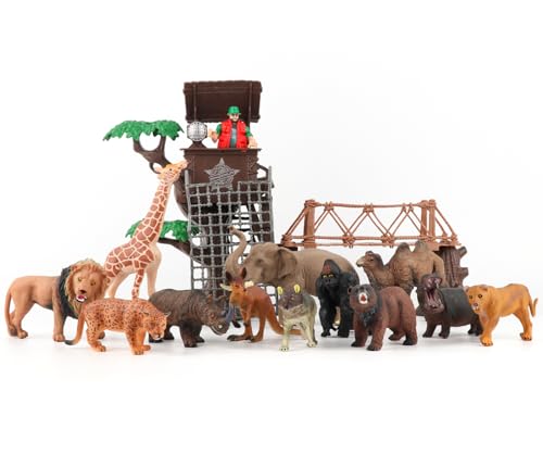 Peagrav Safari Animal Playset - Realistic Figurines, Wild Ranger, Adventure Station, African Jungle Animals for Kids