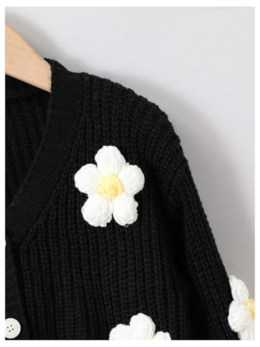 Verdusa Girl's Boho Floral Embroidery Cardigan Sweaters Button Up Knit Outerwear Fall Clothes4