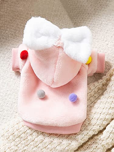 Qwinee Bow Decor Dog Plush Hoodie Polka Dot Cute Cat Puppy Costume Small Medium Dog Warm Coat Kitten Hooded Sweatshirt Pink M #TOP3