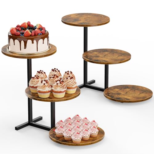 , Wooden Cup Cake Tiered Tray Stands, Wood Desert Tier Stands For Dessert Table Display Set For Party Afternoon Tea Baby Shower Wedding Birthday (2 Pack)