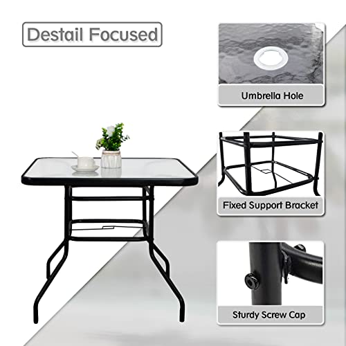 Dimar Garden 32 Inch Outdoor Coffee Table With Umbrella Hole, Patio Square Side Bistro Table With Glass Top thumb #5