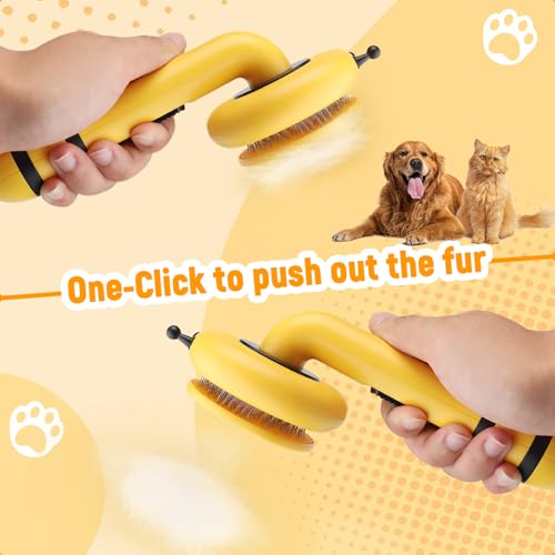 Image of Kyakya Bee-Shaped Self-Cleaning Cat Brush for Shedding - One-Click Hair Removal & Soft Massage Grooming Brush, Washable Deshedding Tool for Cats & Dogs, Suitable for All Coat Types, Yellow