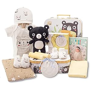 JOY GIFT Baby Gift Basket (11 pcs) – Welcome Baby Gift with Keepsake, Plush Toy, Pillow, Parent Guidebook and Newborn Clothing Sets – Baby Gift Box, Baby Shower Gifts, Baby Boy Gift Basket and Girls