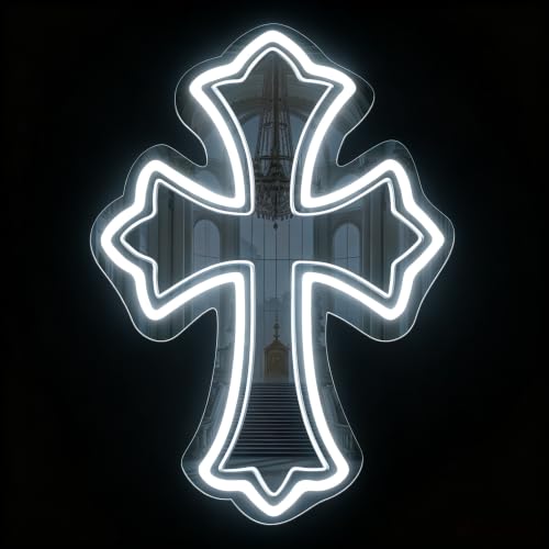 Image of Cross Gothic Y2K Cross Mirror Neon Sign Gothic Wall Decor