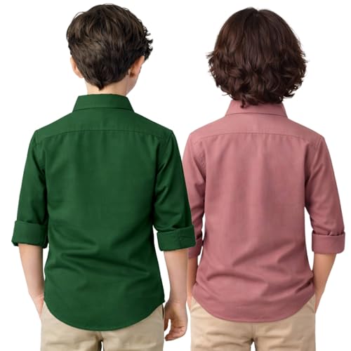 Image of YYQ Pack of 2 Boys Cotton Blend Shirts - Full Sleeve Casual, Soft & Comfortable Spread Collar Shirts
