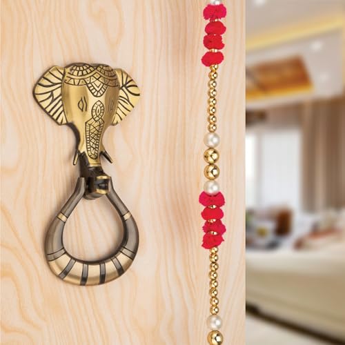 Image of COMPASS Lambodhar Design Brass Home Decor | Door Decor | Door Knocker with Antique Finish | 8.3 inch | Pack of 1