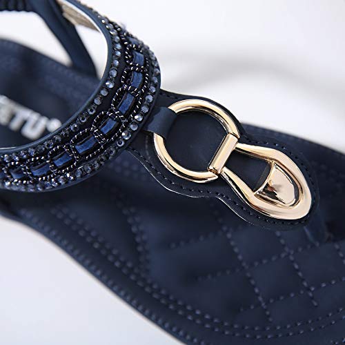 SHIBEVER Sandals for Women Ankle T-Strap Thong Flats Elastic Casual Bohemian Summer Beach Flip Flops Sandals Shoes Navy… - Image 4