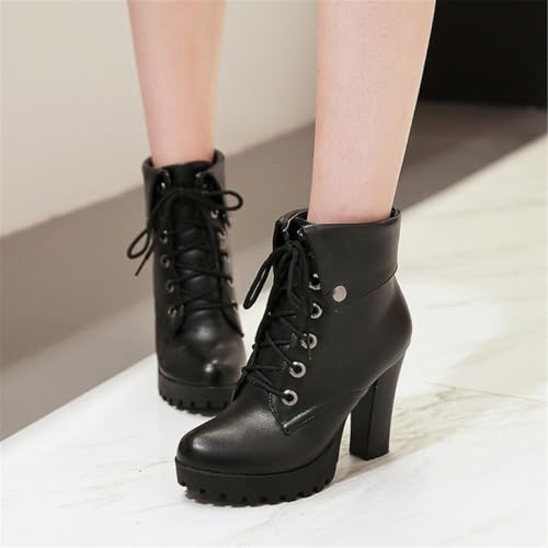 Image of FOREADA Goth Boots Chunky Heel Boot For Women Ankle Combat Booties Black Platform Bootie Buckle Rivets Punk Goth Shoes With Zipper