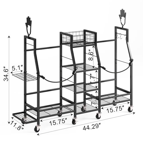Golf-Bag-Storage-Rack-for-Garage-2-Bag-Organizer-with-Wheels-Golf-Clubs-and-Accessories-Organizer-with-Shelves-Accessory-Baskets-and-Glove-Holders
