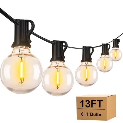 Outdoor String Lights 13FT with 6 LED G40 Bulbs Waterproof Cord Powered