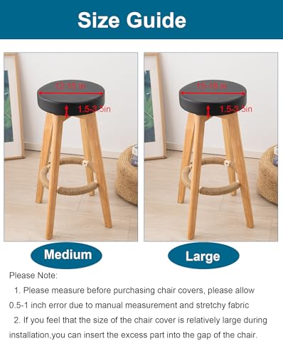 Image of CRFATOP 2 Pack Waterproof Bar Stool Covers Round Seat Slipcover,M,Black | 12-15 In Stretch Counter Cushion Protector, Washable, Pet Friendly, for Bar Kitchen Living Room Decor, No Cushion or Pad