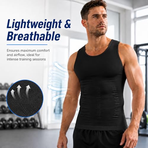 Image of Gynecomastia Compression Shirts, Mens Slimming Body Shaper Vest, Tummy Control Undershirts