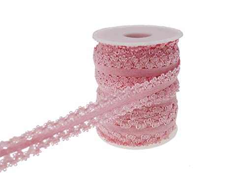 One Roll 16 Yards 3/4'' Picot Edge Stretch Lace, Frilly Edges Elastic Webbing,Lace for Headbands (Pink)