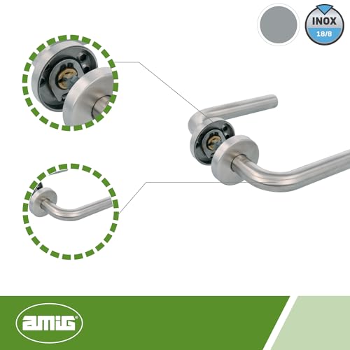 Ensemble poignée de porte acier inoxydable Amig 12230 double rosace