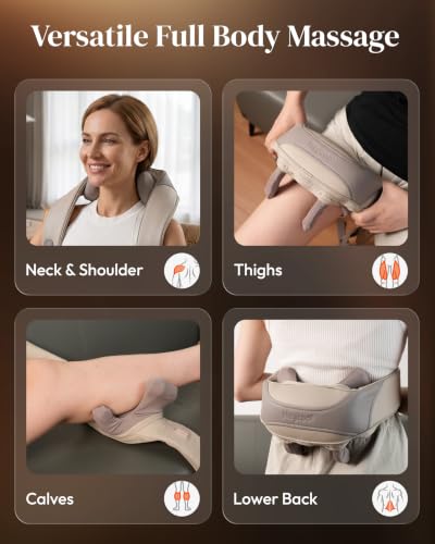 Image of Heycool Cordless Battery Powered Neck Massager with Heat, Shiatsu Kneading, 4D Deep Massage for Neck and Shoulder Pain Relief, Grey, Modern Design