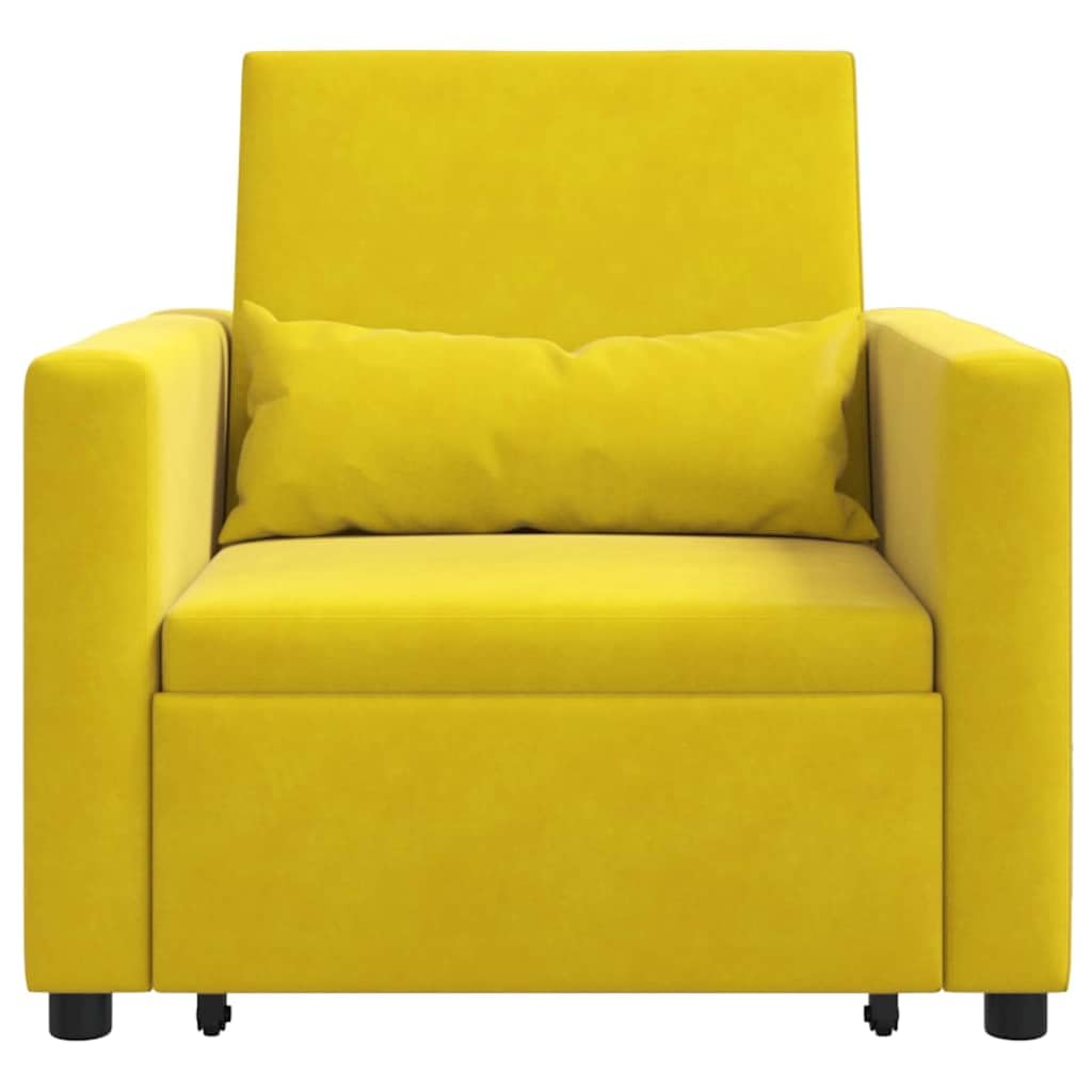 Sofá cama extensible individual con ruedas, terciopelo amarillo, marco de acero, convertible 3 en 1 como sillón, sillón reclinable y cama, tamaño compacto para sala de estar y habitación de