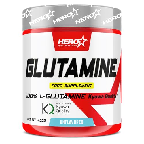 HERO TECH | GLUTAMINE 400 gr | L-Glutamina en polvo 400 gr | Aumenta la Recuperación y Crecimiento Muscular | Previene el catabolismo muscular